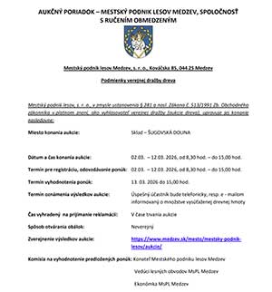 Verejná dražba dreva - Mestský podnik lesov Medzev